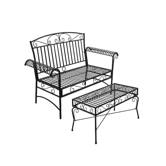 Courtyard Casual Conversation Set Courtyard Casual - Black Steel French Quarter Outdoor Loveseat and Coffee Table Set | 5153