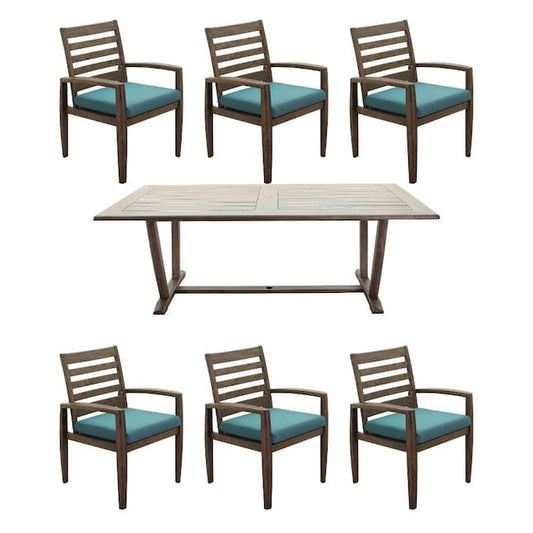 Courtyard Casual Courtyard Casual - Avalon FSC Teak 84" Rectangular Dining Table and 6 Arm Dining Chairs 7 Piece Dining Set | 5382
