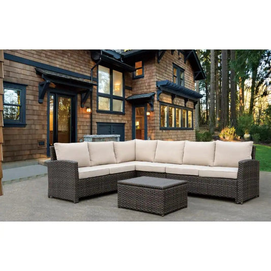 Courtyard Casual Courtyard Casual - Brown Rooftop Outdoor 3-Piece Set of 2 Sofa Sectionals with Cushions and 1 Coffee Table | 5000