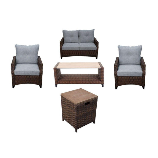 Courtyard Casual Courtyard Casual - Costa Mesa 5 pc Loveseat Seating Set with 1 Loveseat, 1 Coffee Table, 1 End Table and 2 Club Chairs | 5557