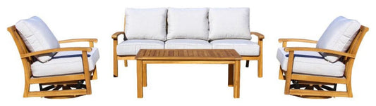 Courtyard Casual Courtyard Casual - Heritage Teak 4 Piece Motion Seating Set with Sofa, Coffee Table and 2 Swivel Gliders | 5472