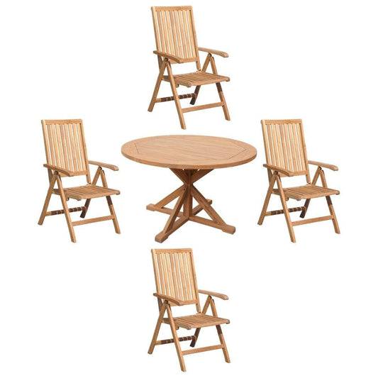 Courtyard Casual Courtyard Casual - Heritage Teak 5 Piece 48" Flag Leg Dining Table Set with 4 Five Position Arm Chairs | 5477