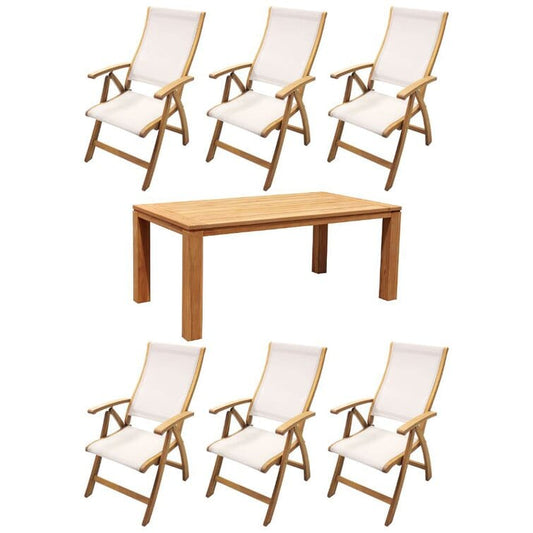 Courtyard Casual Courtyard Casual - Heritage Teak 7 Piece 71" Rectangle Dining Table Set with 6 Sling Reclining Arm Chairs | 5475