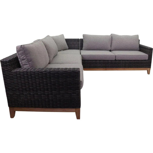 Courtyard Casual Courtyard Casual - Maywood Silver Oak with Teak 3 Piece Sectional Set with 1 Left and 1 Right Loveseat and 1 Corner Chair | 5851