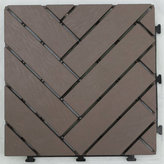 Courtyard Casual Courtyard Casual - Plastic 12" x 12" Deck Tile Pack of 9 in Chocolate with Herringbone Pattern | 5928