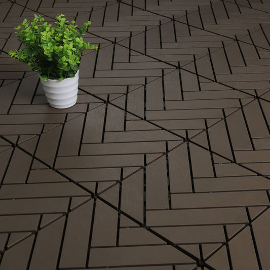 Courtyard Casual Courtyard Casual - Plastic 12" x 12" Deck Tile Pack of 9 in Chocolate with Herringbone Pattern | 5928