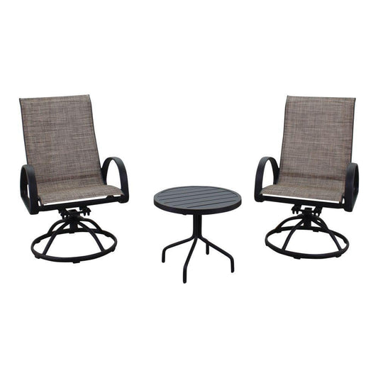 Courtyard Casual Courtyard Casual - Santa Fe 3 pc Set in Java with 2 Sling Swivel Rockers and 1 Round 20" End Table | 5680