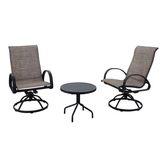 Courtyard Casual Courtyard Casual - Santa Fe 3 pc Set in Java with 2 Sling Swivel Rockers and 1 Round 20" End Table | 5680