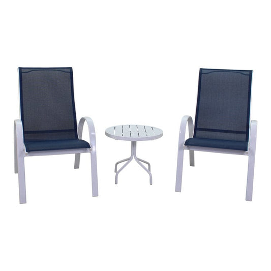 Courtyard Casual Courtyard Casual - Santa Fe 3 pc Set in White with 2 Reclining Sling Chairs and 1 Round 20" End Table | 5620