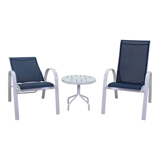 Courtyard Casual Courtyard Casual - Santa Fe 3 pc Set in White with 2 Reclining Sling Chairs and 1 Round 20" End Table | 5620