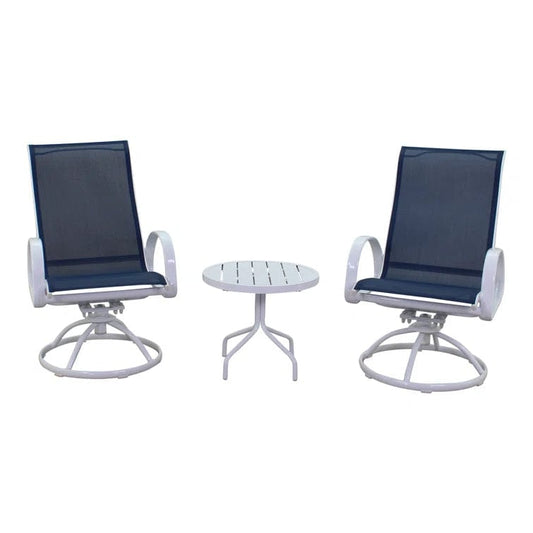 Courtyard Casual Courtyard Casual - Santa Fe 3 pc Set in White with 2 Sling Swivel Rockers and 1 Round 20" End Table | 5618