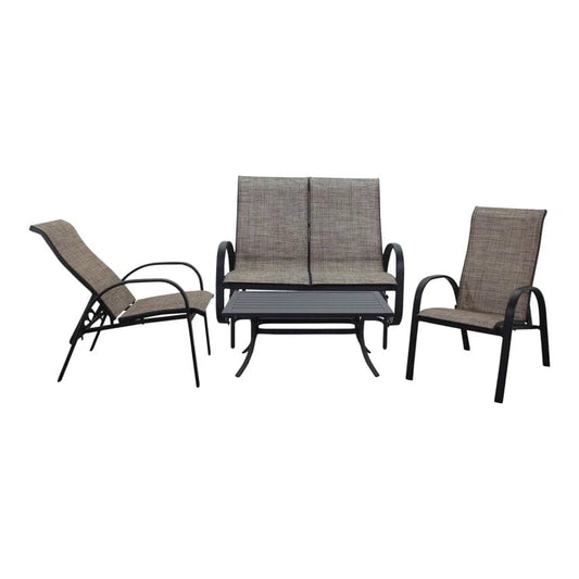 Courtyard Casual Courtyard Casual - Santa Fe 4 pc Loveseat Glider Set in Java with 1 Loveseat Glider, 1 Coffee Table and 2 Reclining Sling Chairs | 5686