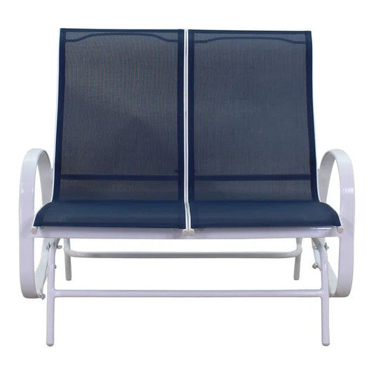 Courtyard Casual Courtyard Casual - Santa Fe 4 pc Loveseat Glider Set in White with 1 Loveseat Glider, 1 Coffee Table and 2 Swivel Rockers | 5623