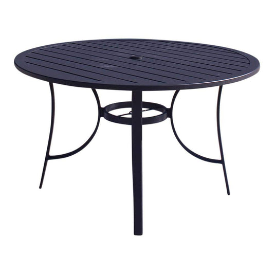 Courtyard Casual Courtyard Casual - Santa Fe 48" Round Aluminum Dining Table with Slat Top and Umbrella Hole in Java | 5673