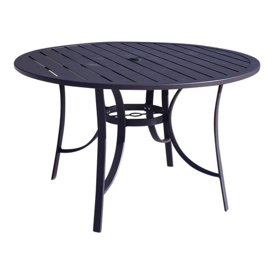 Courtyard Casual Courtyard Casual - Santa Fe 48" Round Aluminum Dining Table with Slat Top and Umbrella Hole in Java | 5673