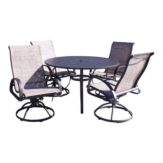 Courtyard Casual Courtyard Casual - Santa Fe 5 pc Dining Set in Java with 48" Round Dining Set and 4 Sling Swivel Rockers | 5702