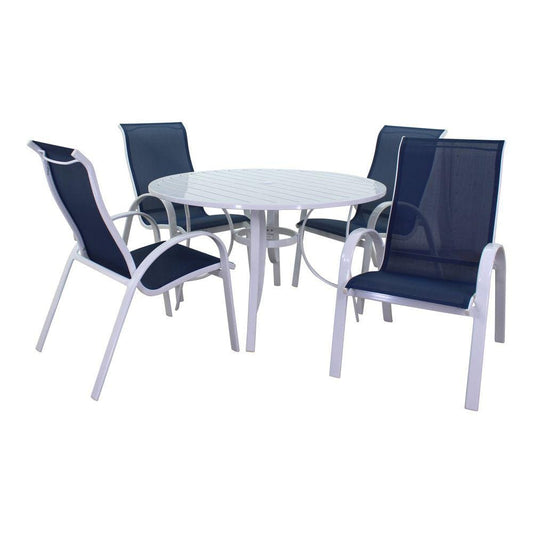 Courtyard Casual Courtyard Casual - Santa Fe 5 pc Dining Set in White with 48" Round Table and 4 Sling Chairs | 5639