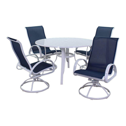 Courtyard Casual Courtyard Casual - Santa Fe 5 pc Dining Set in White with 48" Round Table and 4 Sling Swivel Rockers | 5640