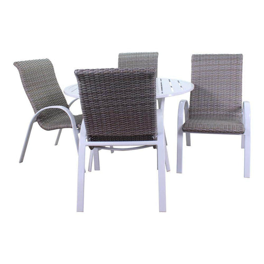 Courtyard Casual Courtyard Casual - Santa Fe 5 pc Dining Set in White with 48" Round Table and 4 Wicker Chairs | 5641