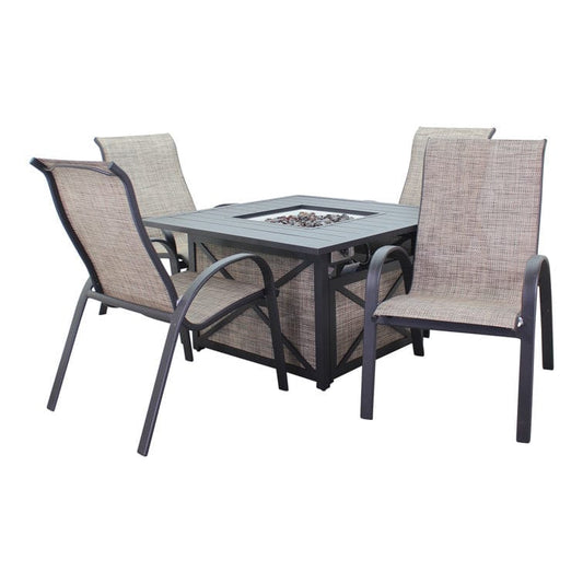 Courtyard Casual Courtyard Casual - Santa Fe 5 pc Fire Pit Set in Java with 1 Square Fire Pit and 4 Sling Chairs | 5695