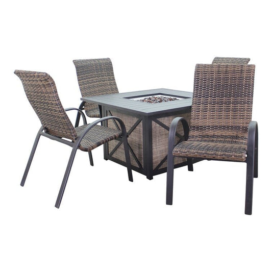 Courtyard Casual Courtyard Casual - Santa Fe 5 pc Fire Pit Set in Java with 1 Square Fire Pit and 4 Wicker Chairs | 5697