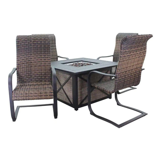 Courtyard Casual Courtyard Casual - Santa Fe 5 pc Fire Pit Set in Java with 1 Square Fire Pit and 4 Wicker Spring Chairs | 5699