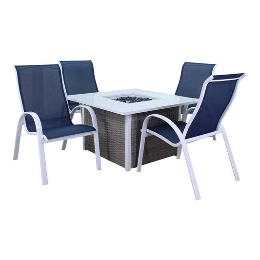 Courtyard Casual Courtyard Casual - Santa Fe 5 pc Fire Pit Set in White with 1 Square Fire Pit and 4 Sling Chairs | 5633