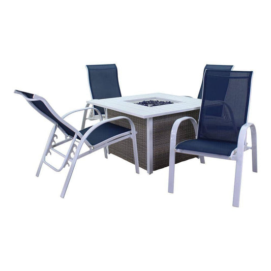Courtyard Casual Courtyard Casual - Santa Fe 5 pc Fire Pit Set in White with 1 Square Fire Pit and 4 Sling Reclining Chairs | 5638