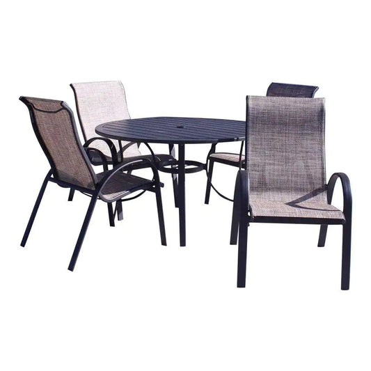Courtyard Casual Courtyard Casual - Santa Fe 5 pc Sling Dining Set in Java with 48" Round Table and 4 Sling Chairs | 5701