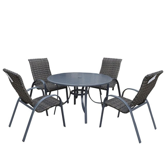 Courtyard Casual Courtyard Casual - Santa Fe 5 Piece Wicker 48" Round Dining Table Set with 4 Wicker Chairs | 5179