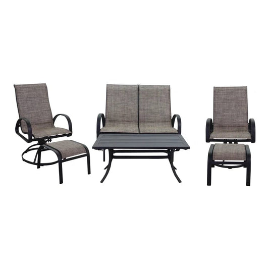 Courtyard Casual Courtyard Casual - Santa Fe 6 pc Loveseat Glider Set in Java with 1 Loveseat Glider, 1 Coffee Table, 2 Sling Swivel Rockers and 2 Ottomans | 5687