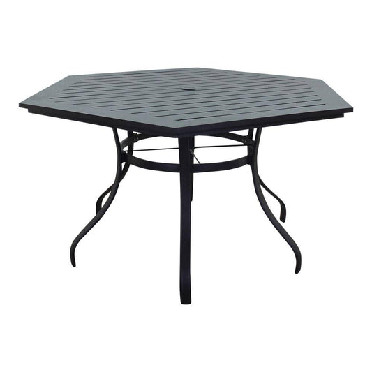 Courtyard Casual Courtyard Casual - Santa Fe 60" Hexagon Aluminum Table with Slat Top and Umbrella Hole in Java | 5674