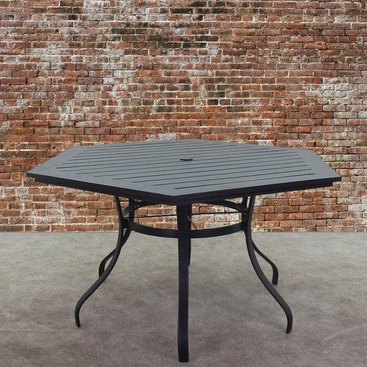 Courtyard Casual Courtyard Casual - Santa Fe 60" Hexagon Aluminum Table with Slat Top and Umbrella Hole in Java | 5674