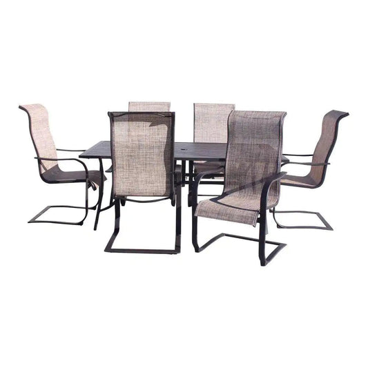 Courtyard Casual Courtyard Casual - Santa Fe 7 pc Dining Set in Java with 72" Rectangle Table and 6 Spring Sling Chairs | 5710