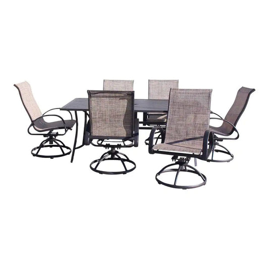 Courtyard Casual Courtyard Casual - Santa Fe 7 pc Dining Set in Java with 72" Rectangle Table and 6 Swivel Rockers | 5709