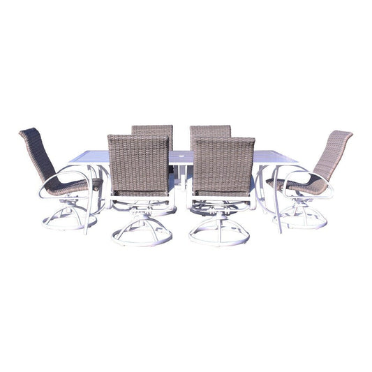 Courtyard Casual Courtyard Casual - Santa Fe 7 pc Dining Set in Java with 72" Rectangle Table and 6 Wicker Swivel Rockers | 5712