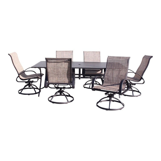 Courtyard Casual Courtyard Casual - Santa Fe 7 pc Dining Set in Java with 84" Rectangle Table and 6 Sling Swivel Rockers | 5713