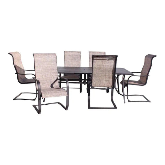 Courtyard Casual Courtyard Casual - Santa Fe 7 pc Dining Set in Java with 84" Rectangle Table and 6 Spring Sling Chairs | 5714