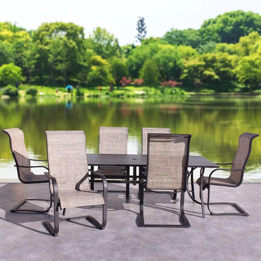 Courtyard Casual Courtyard Casual - Santa Fe 7 pc Dining Set in Java with 84" Rectangle Table and 6 Spring Sling Chairs | 5714