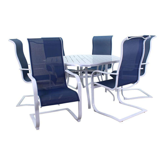 Courtyard Casual Courtyard Casual - Santa Fe 7 pc Hexagon Dining Set in White with 60" Hexagon Table and 6 Spring Chairs | 5645