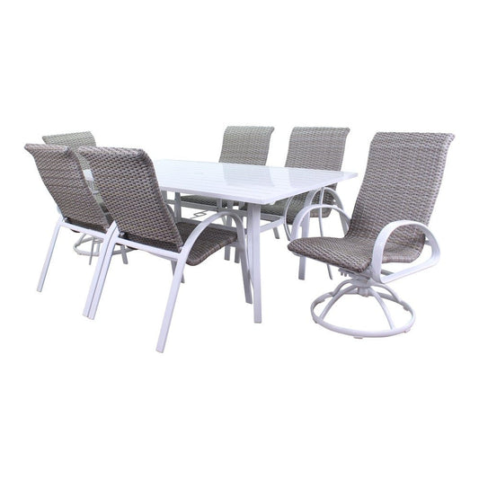 Courtyard Casual Courtyard Casual - Santa Fe 7 pc Mixed Dining Set in Java with 72" Rectangle Table, 2 Swivel Rockers and 4 Wicker Chairs | 5912