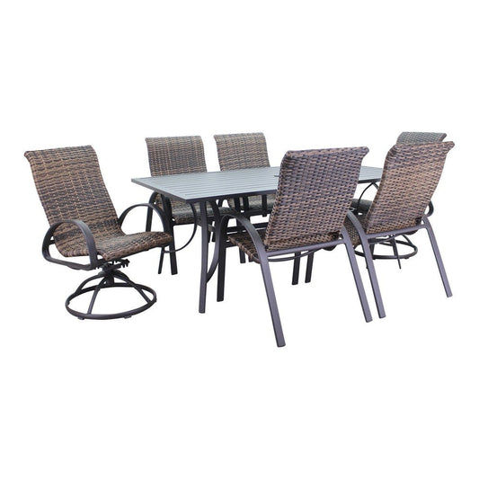Courtyard Casual Courtyard Casual - Santa Fe 7 pc Mixed Dining Set in Java with 72" Rectangle Table, 2 Swivel Rockers and 4 Wicker Chairs | 5912