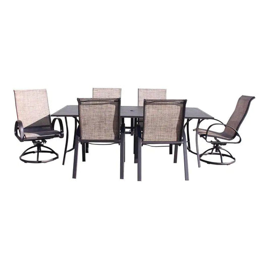 Courtyard Casual Courtyard Casual - Santa Fe 7 pc Mixed Dining Set in Java with 84" Rectangle Table, 2 Swivel Rockers and 4 Sling Chairs | 5715