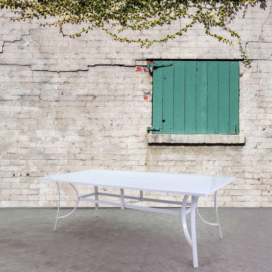 Courtyard Casual Courtyard Casual - Santa Fe 72" x 42" Rectangle Aluminum Dining Table with Slat Top and Umbrella Hole in White | 5613