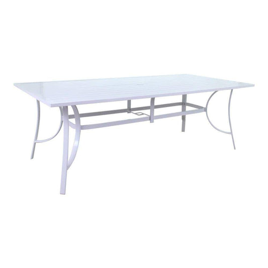 Courtyard Casual Courtyard Casual - Santa Fe 72" x 42" Rectangle Aluminum Dining Table with Slat Top and Umbrella Hole in White | 5613
