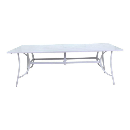 Courtyard Casual Courtyard Casual - Santa Fe 84" x 42" Rectangle Aluminum Dining Table with Slat Top and Umbrella Hole in White | 5614