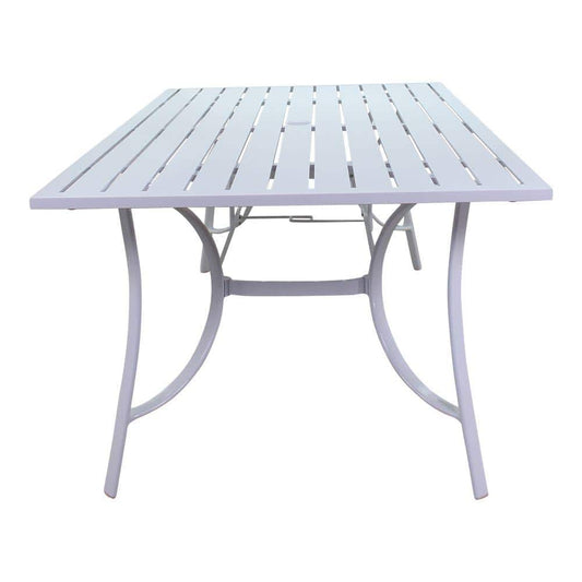 Courtyard Casual Courtyard Casual - Santa Fe 84" x 42" Rectangle Aluminum Dining Table with Slat Top and Umbrella Hole in White | 5614
