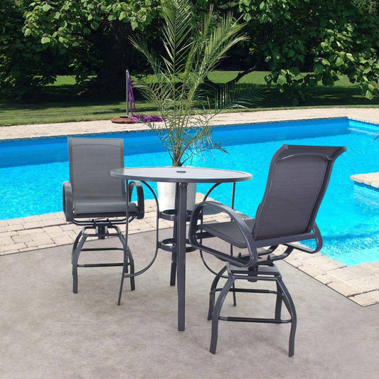 Courtyard Casual Courtyard Casual - Santa Fe Dark Gray 3 Piece Balcony Height 36" Round Dining Set with 1 Table and 2 Swivel Stools | 5723