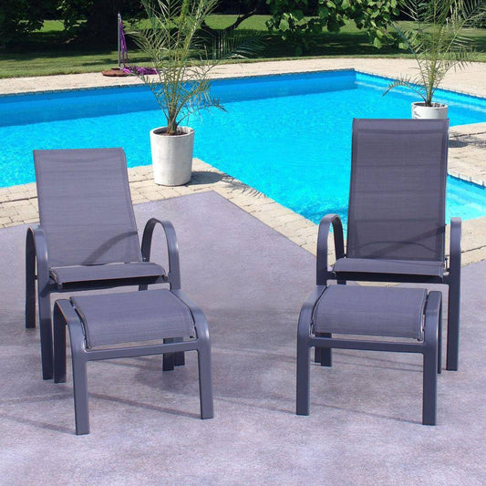 Courtyard Casual Courtyard Casual - Santa Fe Dark Gray 4 Piece Set with 2 Reclining Sling Chairs and 2 Sling Ottomans | 5573