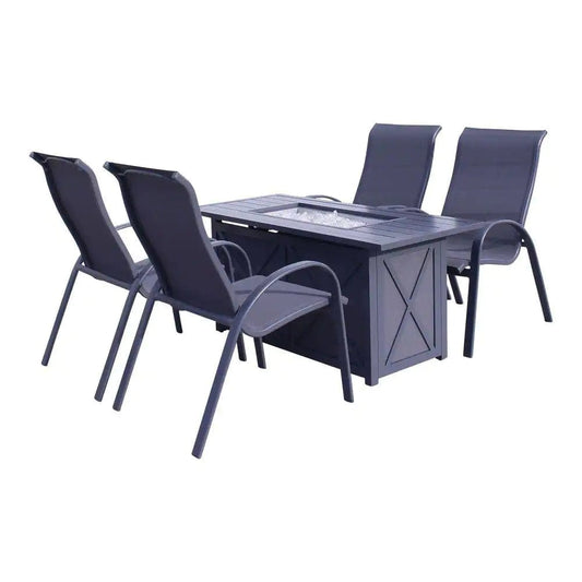 Courtyard Casual Courtyard Casual - Santa Fe Dark Gray 5 Piece Rectangle Fire Pit Set with 1 Fire Pit and 4 Sling Chairs | 5579